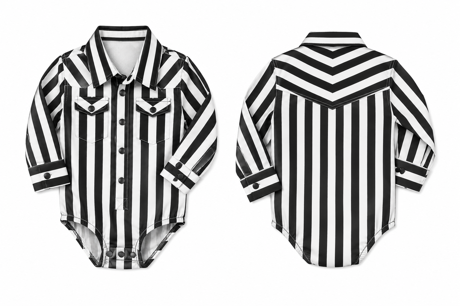 Black & White Stripe -  Infant Performance LS Pearl Snap Onsie (6PCS)