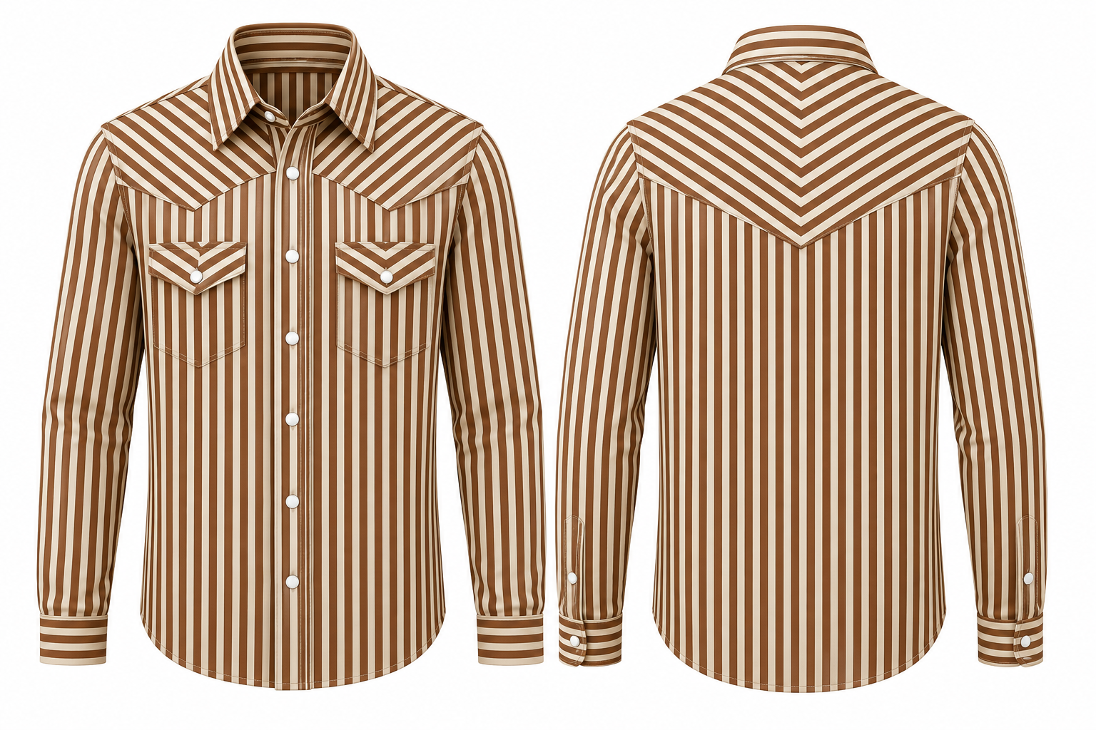 Tan & Cream Wide Stripe - Youth LS Performance Pearl Snap Shirt (6pcs)