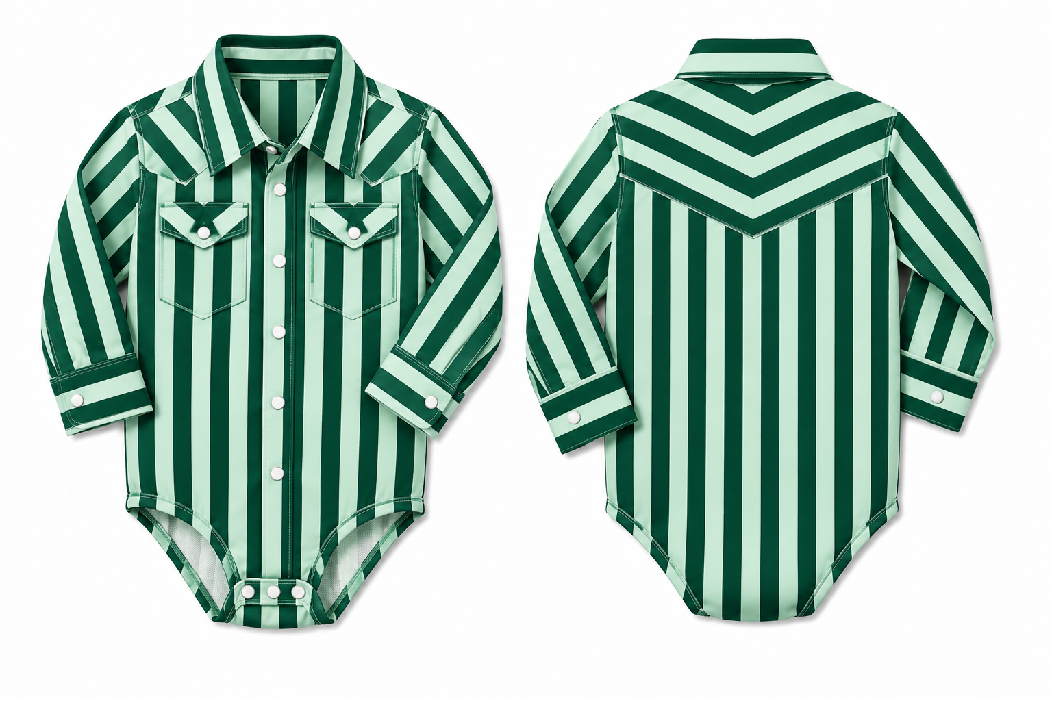 Emerald & Mint Wide Stripe -  Infant Performance LS Pearl Snap Onsie (6PCS)