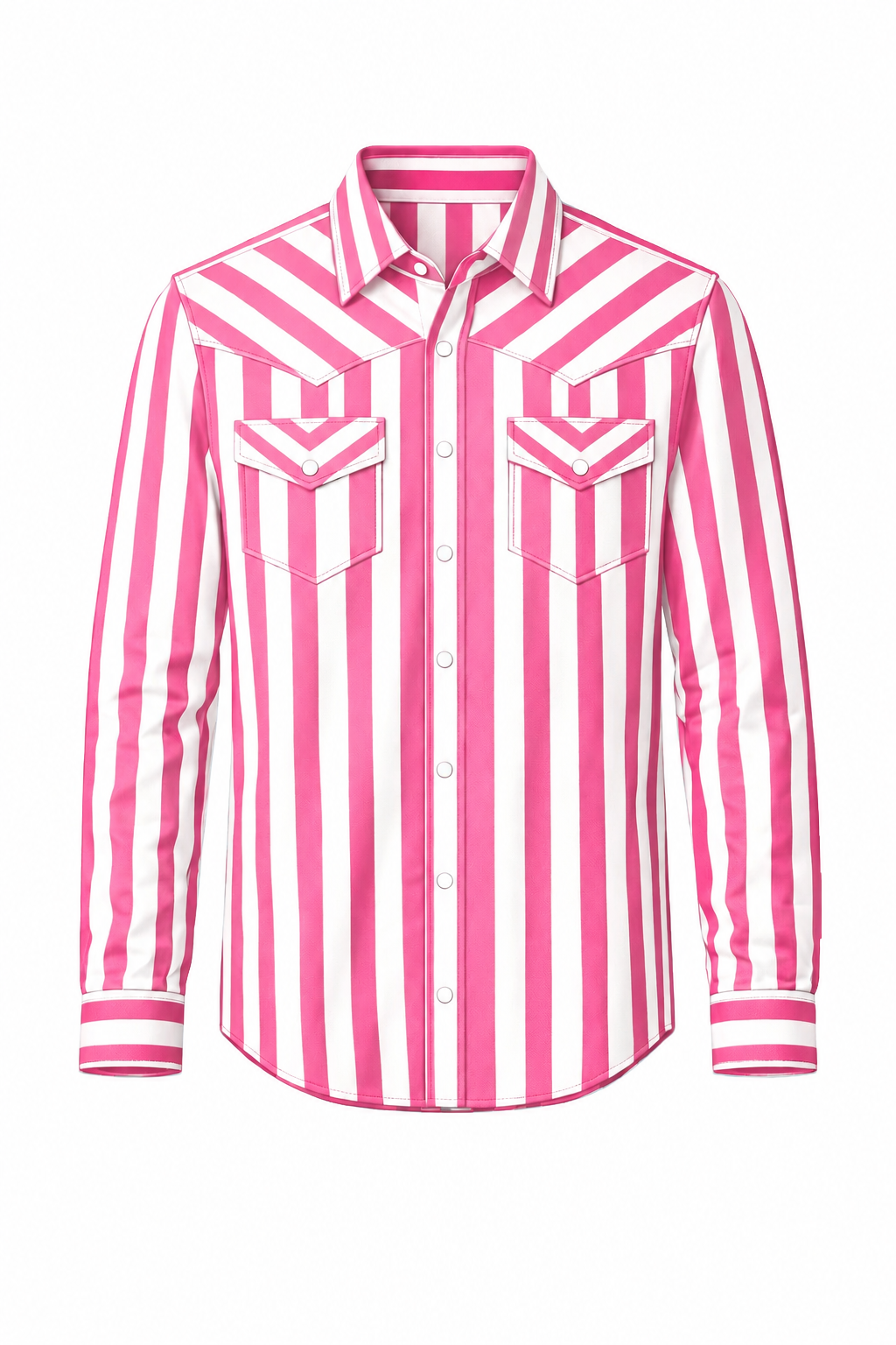 Pink & White Wide Stripe - Mens LS Performance Pearl Snap Shirt (8pcs)