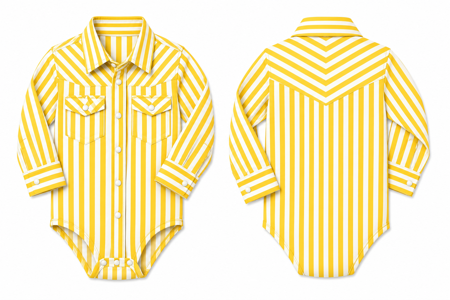 Yellow & White Stripe -  Infant Performance LS Pearl Snap Onsie (6PCS)