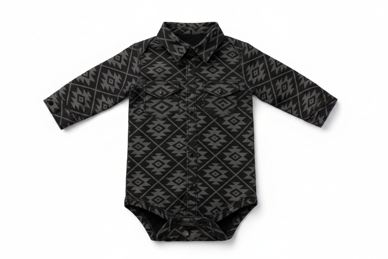 Black Aztec -  Infant Performance LS Pearl Snap Onsie (6PCS) 18/PC