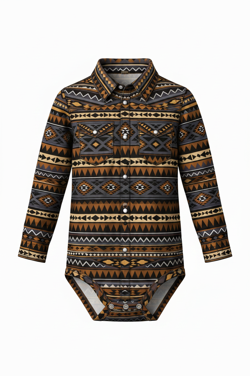 Black Tan Aztec - Infant LS Performance Pearl Snap Onsie (6pcs)