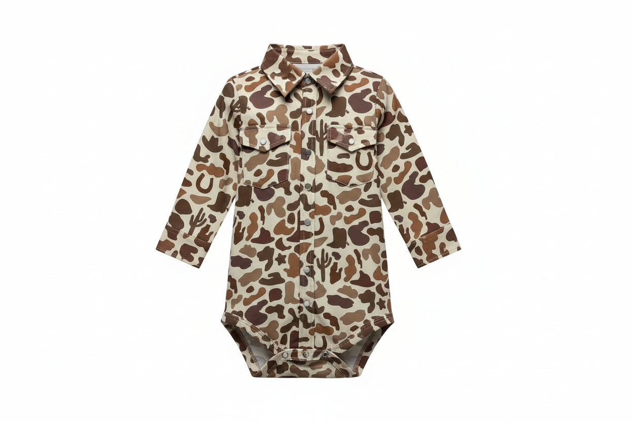Western Camo -  Infant Performance LS Pearl Snap Onsie (6PCS)