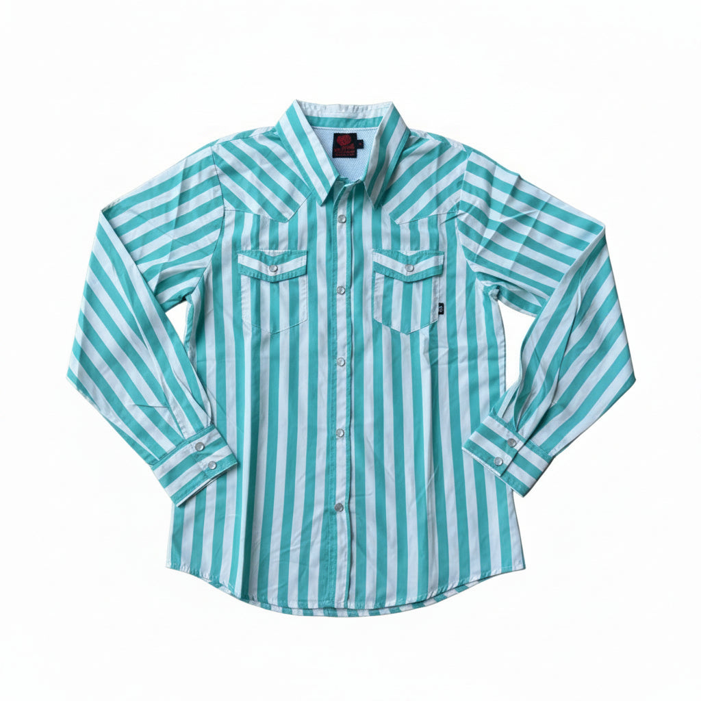 Turq & Wht - Mens Performance LS Pearl Snap