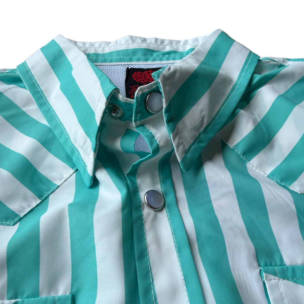 Turq & Wht - Mens Performance LS Pearl Snap
