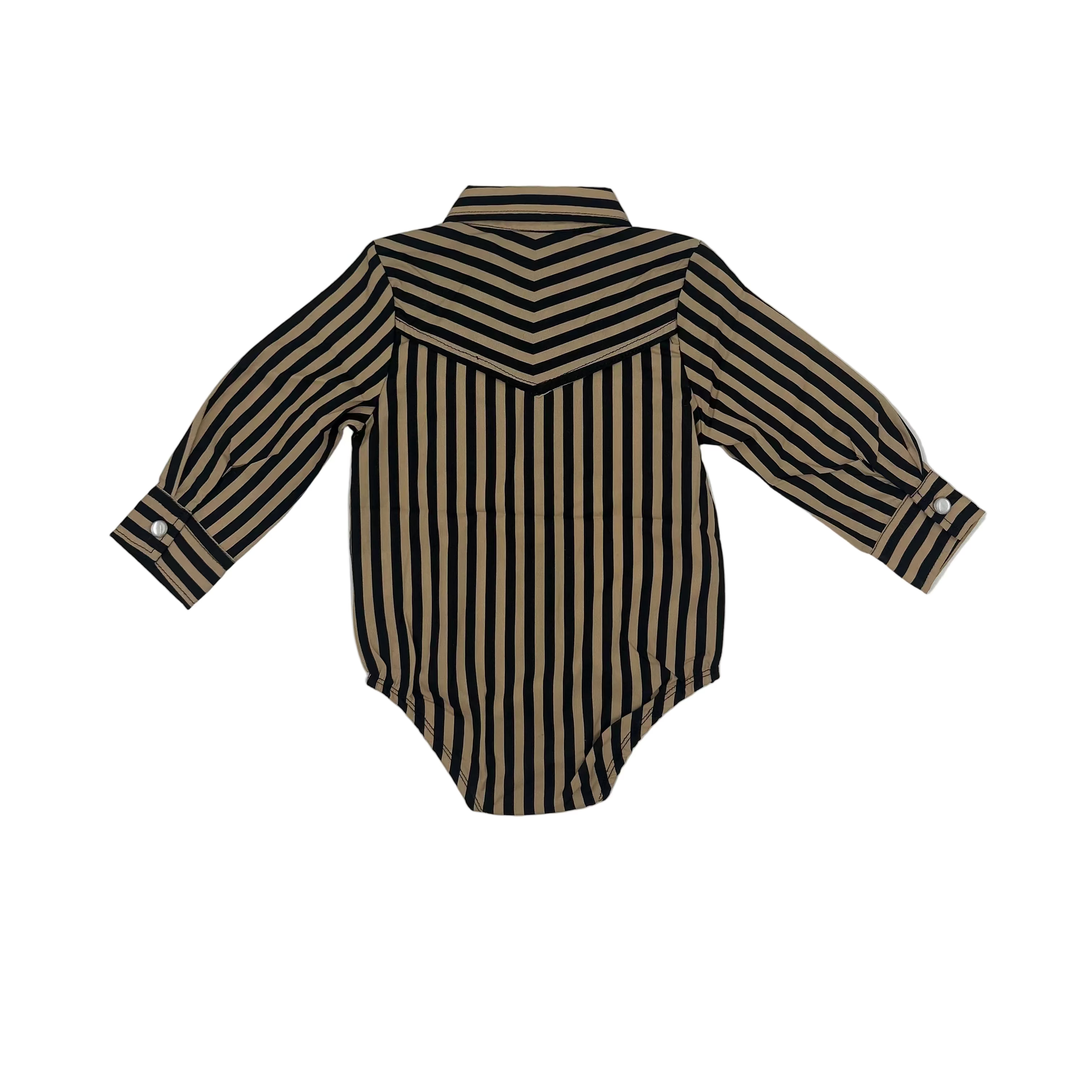 Black & Tan 1/4" Stripe - Infant Performance LS Pearl Snap Onesie
