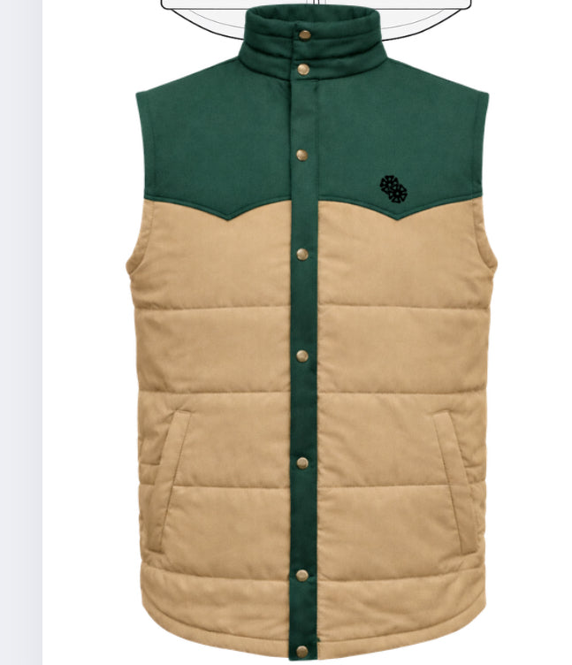 TRRR-400 GREEN TAN LOGO PUFFER VEST