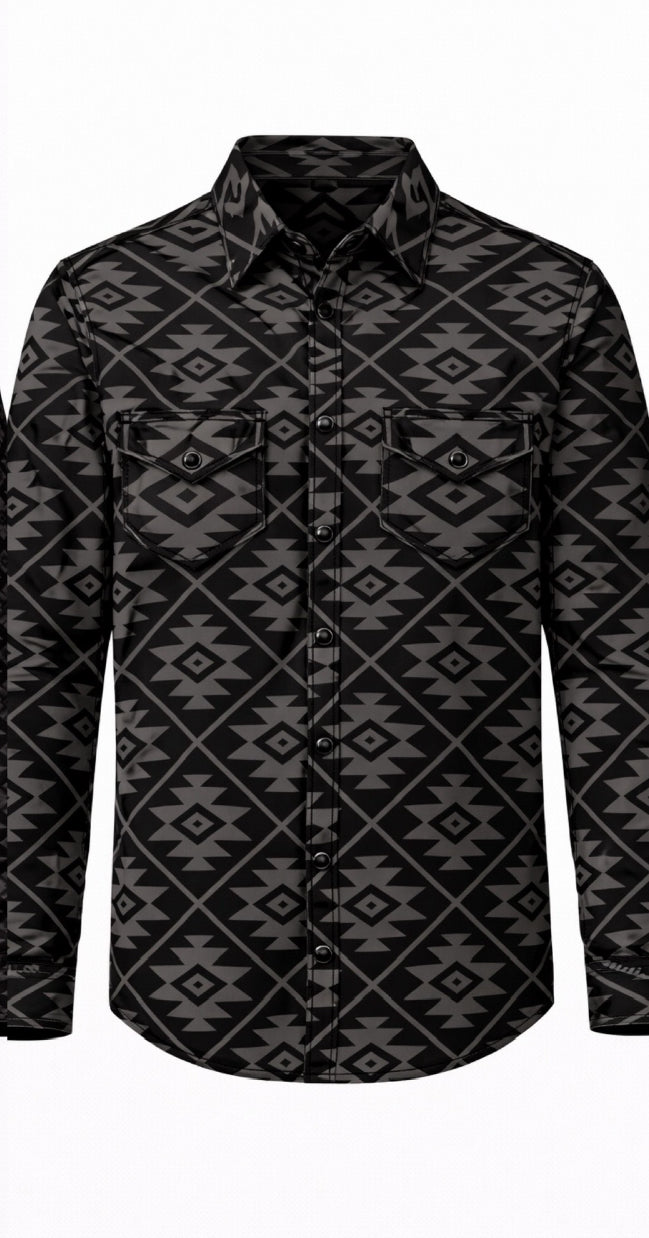 Black Aztec -  Infant Performance LS Pearl Snap Onsie (6PCS) 18/PC