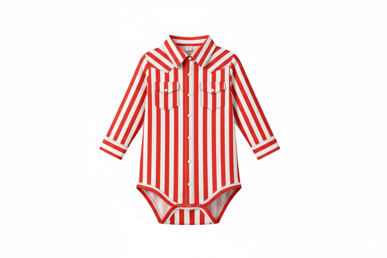 Red & White -  Infant Performance LS Pearl Snap Onsie (6PCS)