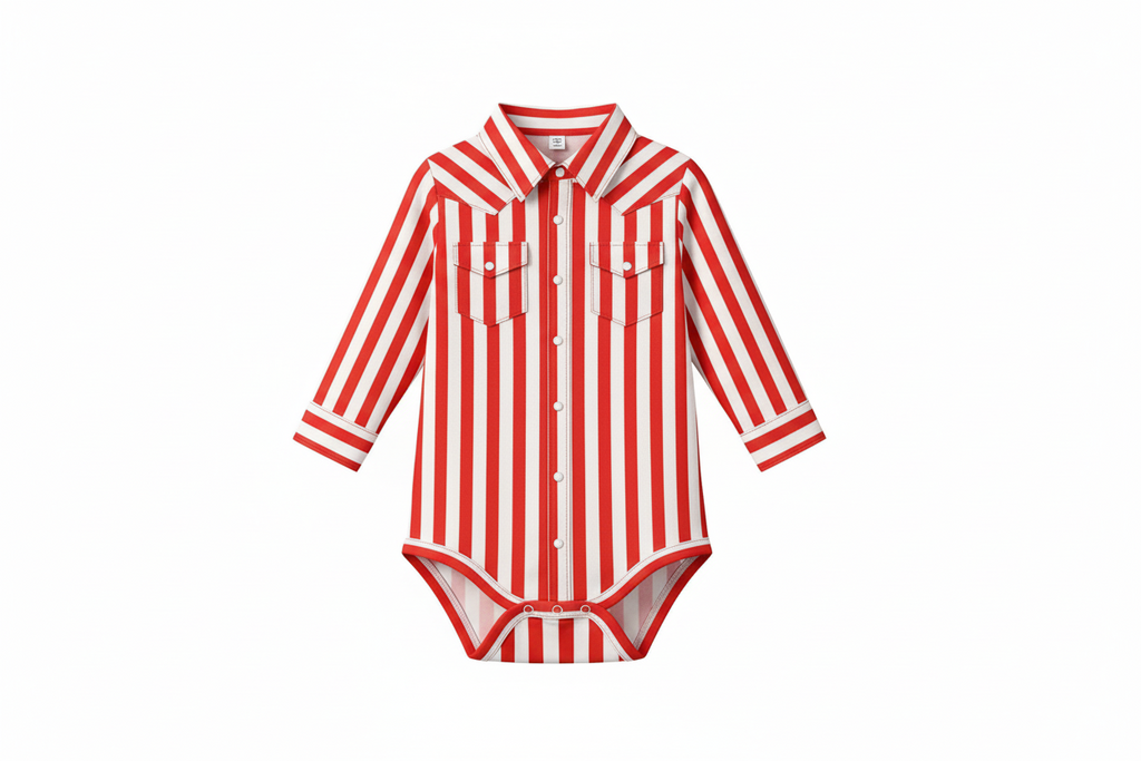 Red & White -  Infant Performance LS Pearl Snap Onsie (6PCS)