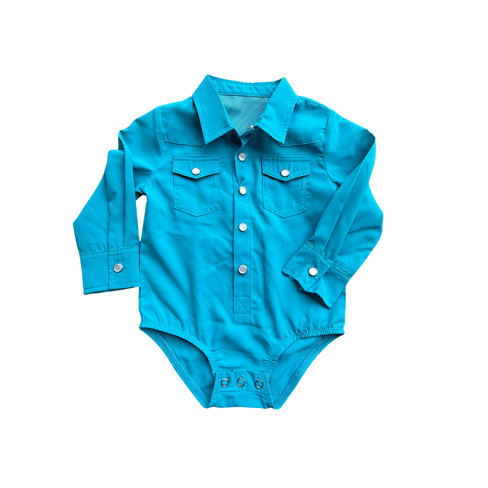 Solid Turquoise -  Infant Performance LS Pearl Snap Onsie (6PCS)